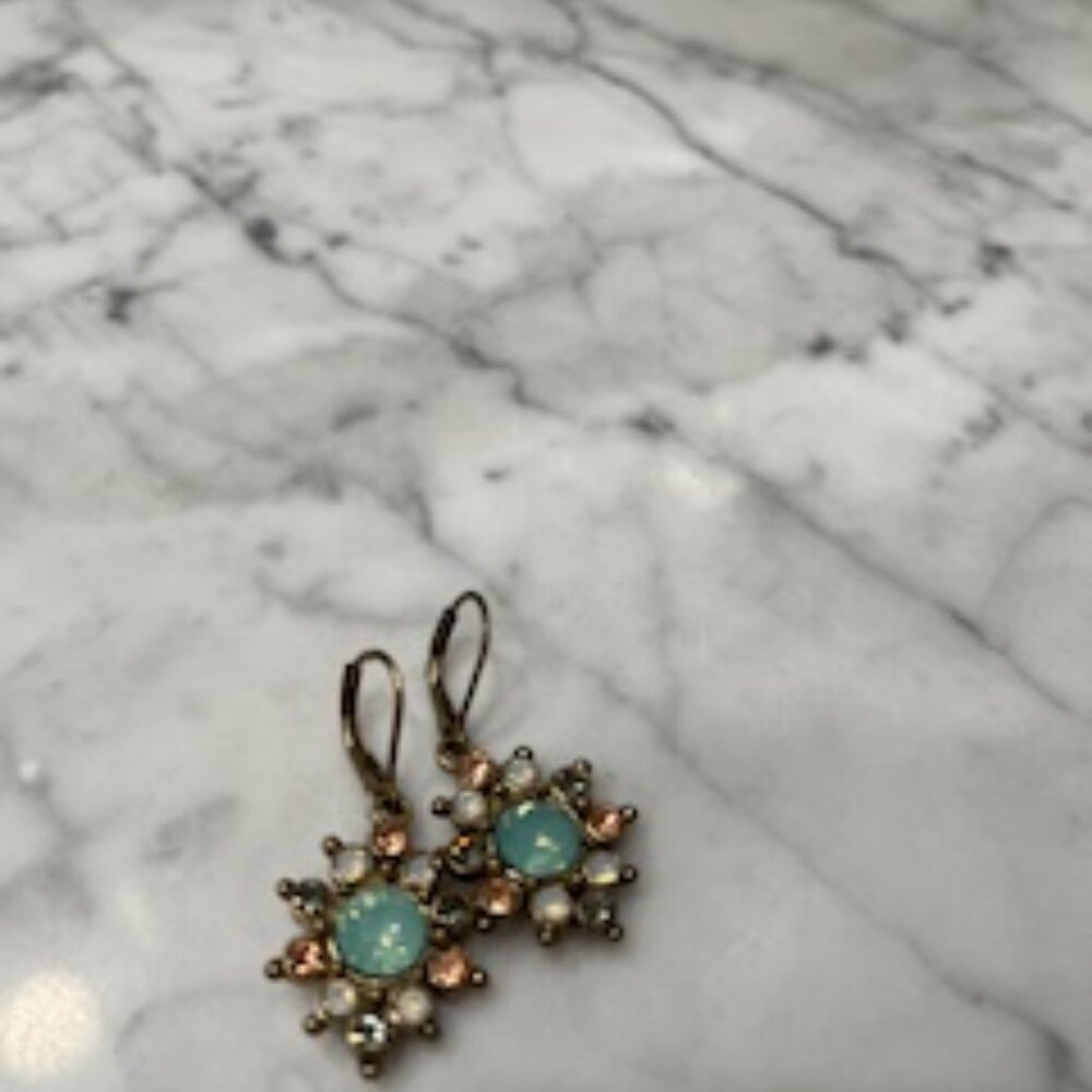 Drop cluster blue and clear stone earrings